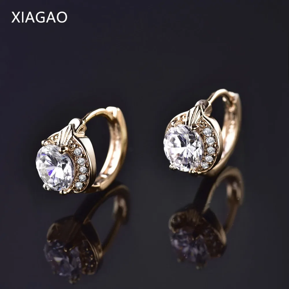 XIAGAO, модные круглые серьги, ювелирное изделие для женщин, золотистые серьги-кольца, белый кристалл, цирконий, серьги-кольца для девушек XGE150