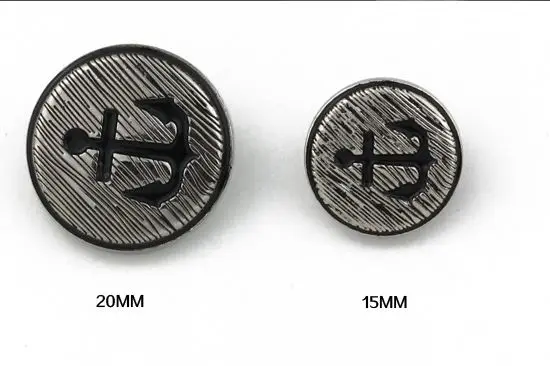 

100pcs/lot, 15mm 20mm High Quality Anchor Pattern Zinc Alloy Shank Round Metal Buttons for Suits Sweaters