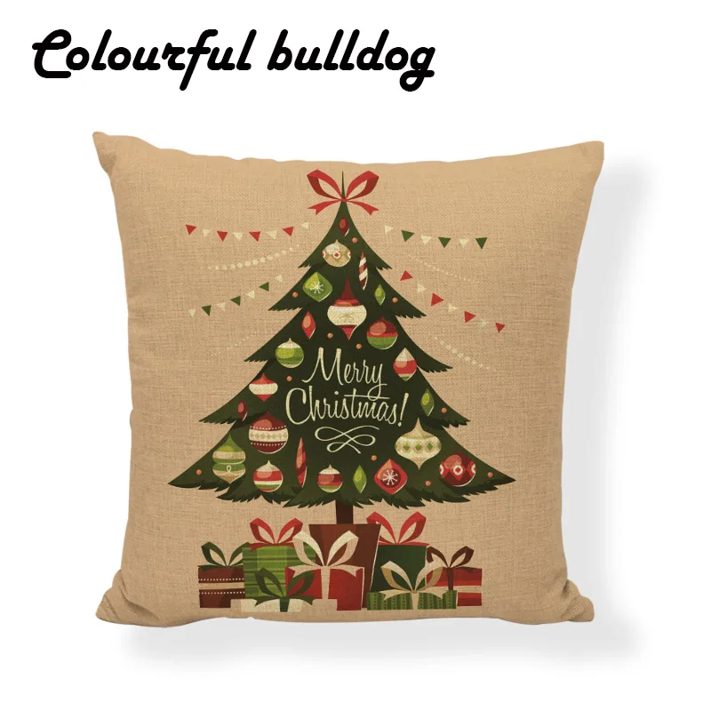 Christmas Series Cushion cover 17*17inches Tree Snowman Santa's Star Ball Pattern Linen Material Home Car Decoration Pillow Case | Дом и