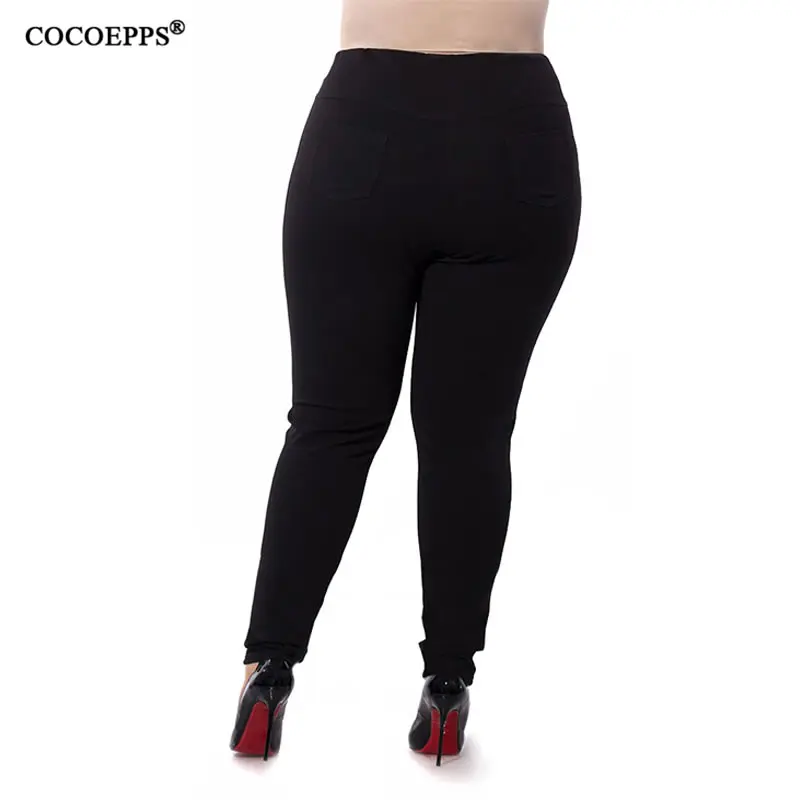 

COCOEPPS 2019 Summer Big Size Solid Casual Narrow Pencil Pants For Women High Waist Thin Long Trouser Spring Plus Size Pants 6XL