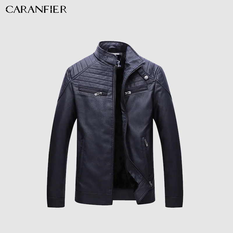 CARANFIER Новая мужская кожаная куртка Повседневная модная мотоциклетная верхняя одежда зимняя мужская Кожаная Куртка Jaqueta De Couro Masculino