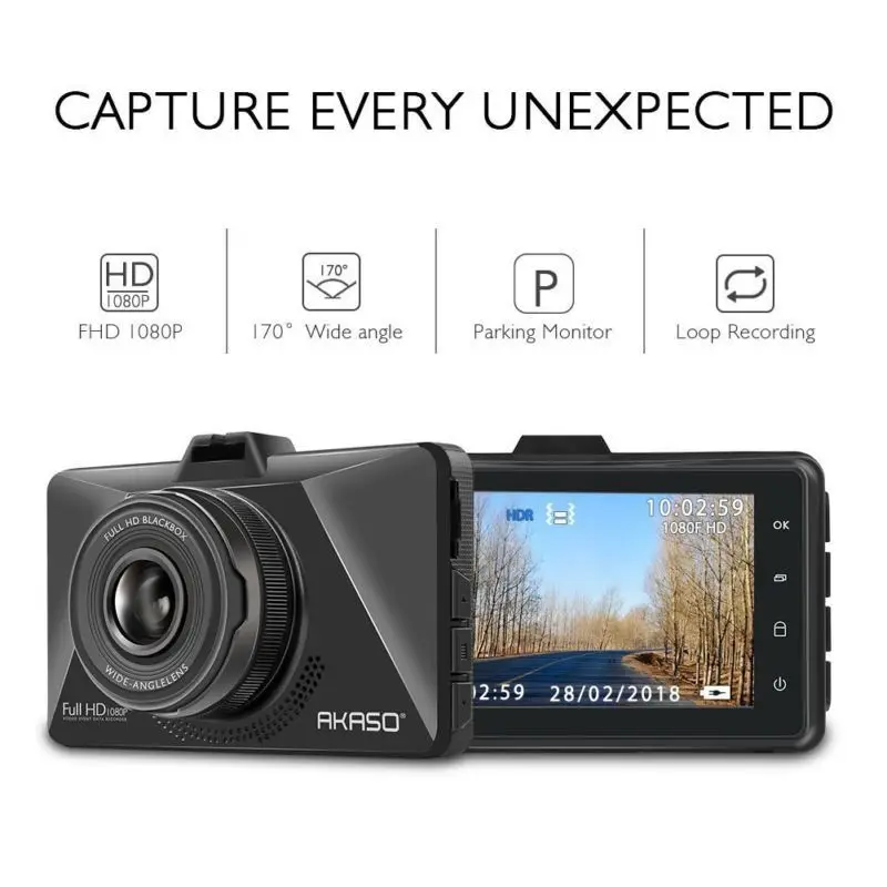 AKASO Новый 3 дюймовый Автомобильный видеорегистратор камера 1080P циклическая