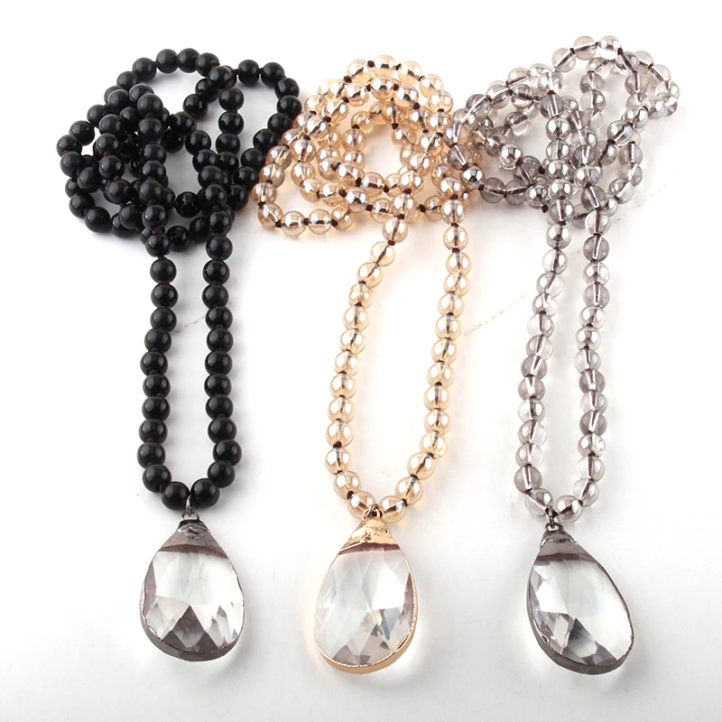 Модные украшения в стиле бохо из стекла 8 мм с длинными узелками и подвеской виде