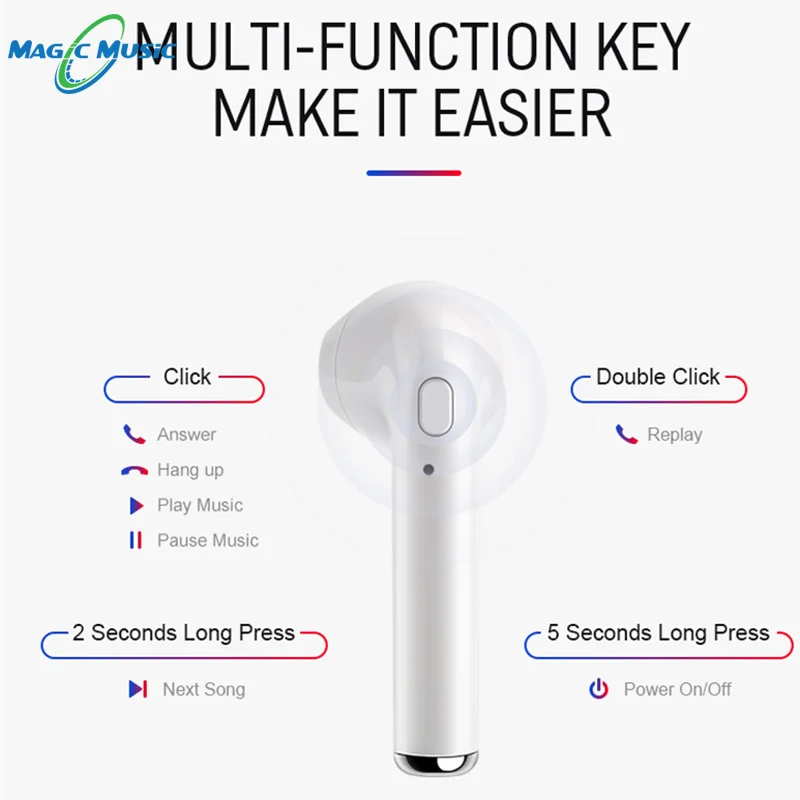 Magic Music I7s tws 5,0, беспроводные bluetooth наушники, стерео наушники, гарнитура, микрофон для iphone, xiaomi, всех смартфонов, i9s