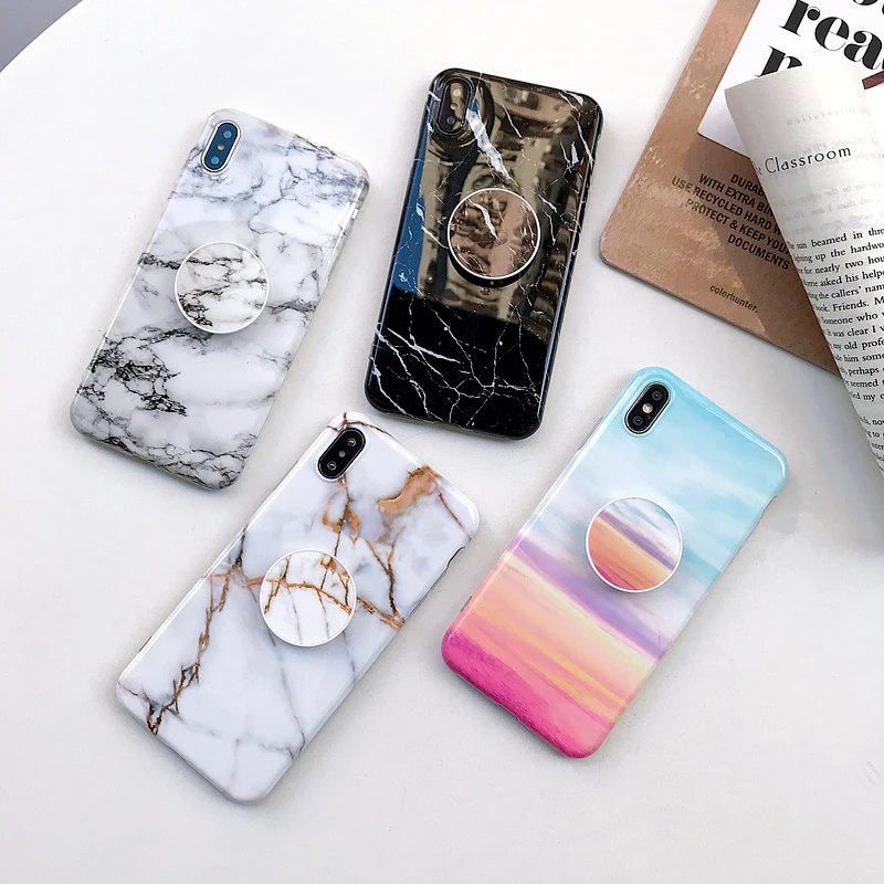 Модный мраморный чехол для iPhone XS Max XR X складной кронштейн Мягкий силиконовый 7 8 6 6s