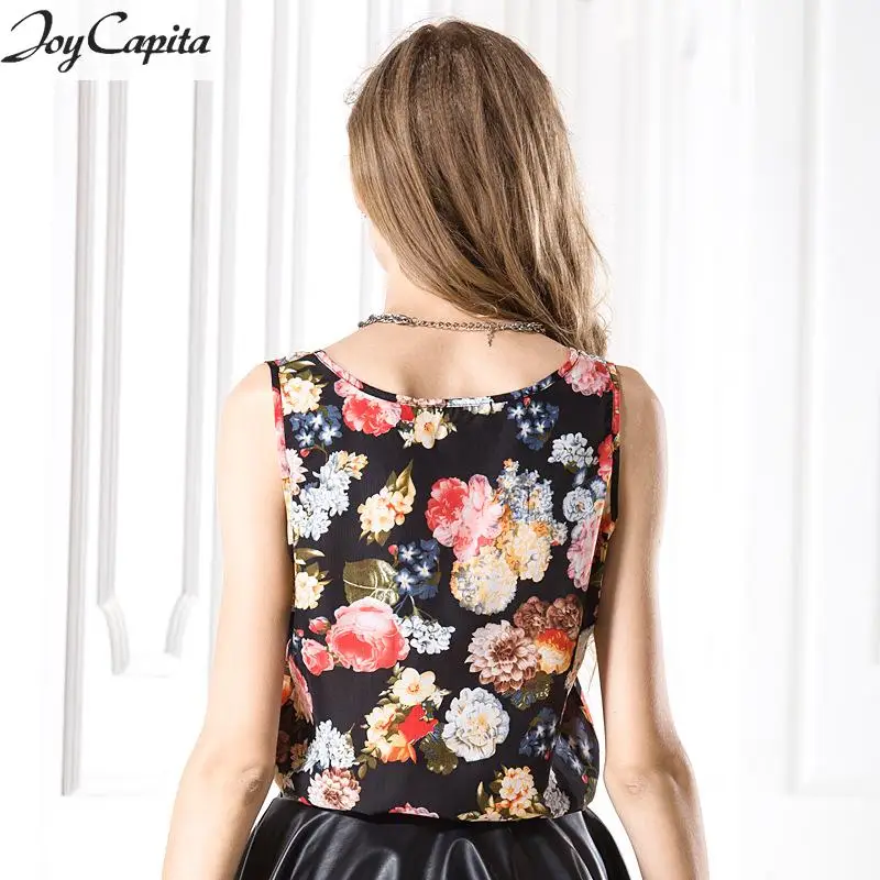 Joy Capita 2017 Chiffon Women Top Floral Sleeveless Tank Plus Size Women's Tops |