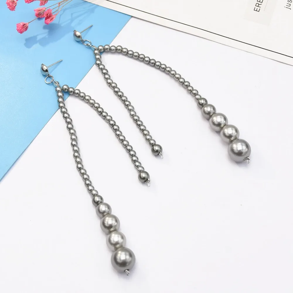 

2 Color Fashion Korean Elegant Simulated Pearls Long Tassel Drop Earrings for women Bride Wedding Bijoux Jewelry Dangle Earrings