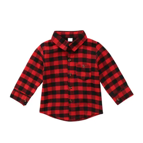 Рубашка в клетку с длинным рукавом принтом|girls plaid shirts kids|boys kidsplaid kids |