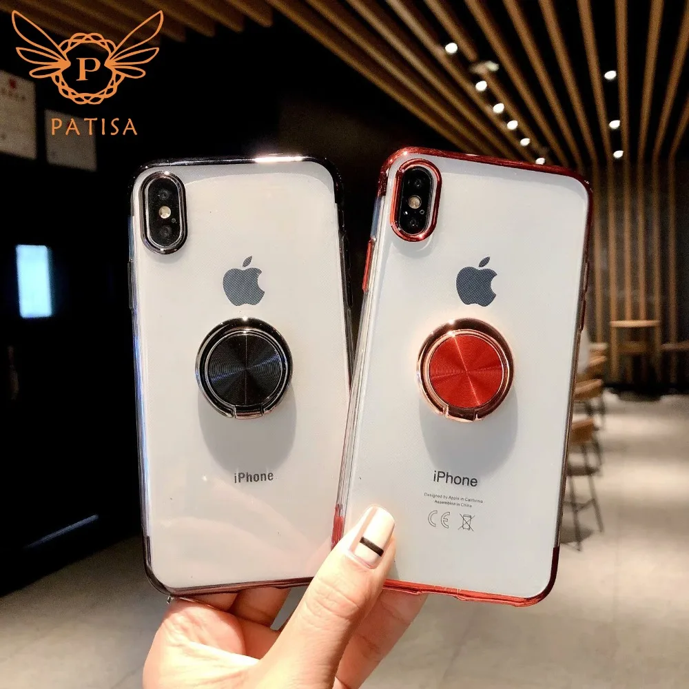 Модный Магнитный кронштейн чехол для телефона для iPhone X чехол прозрачный Автомобильный держатель Подставка кольцо для пальца для iPhone 6 6S 7 8 Plus XS MAX XR