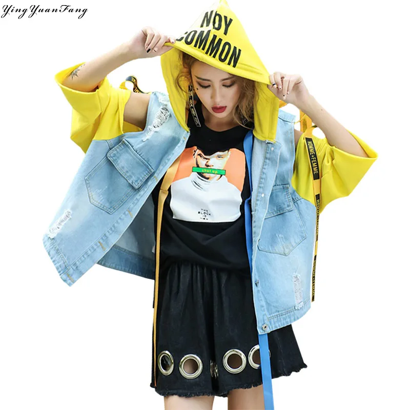 

YingYuanFang/Красивая Женская ковбойская куртка в коротком стиле с вязаной лентой с алфавитом, декоративной модой, выдолбленной модой