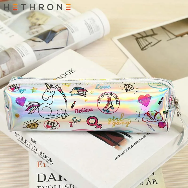 Милый чехол карандаш Hethrone с лазерным единорогом и русалочкой для письма