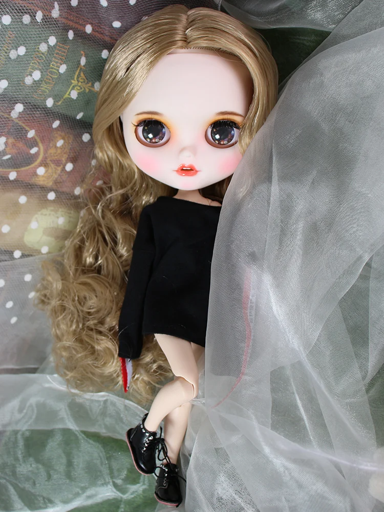 ICY blyth кукла матовое лицо белая кожа золотые кудри волосы костюм куклы с зубами губы брови 30 см DIY BJD SD подарок