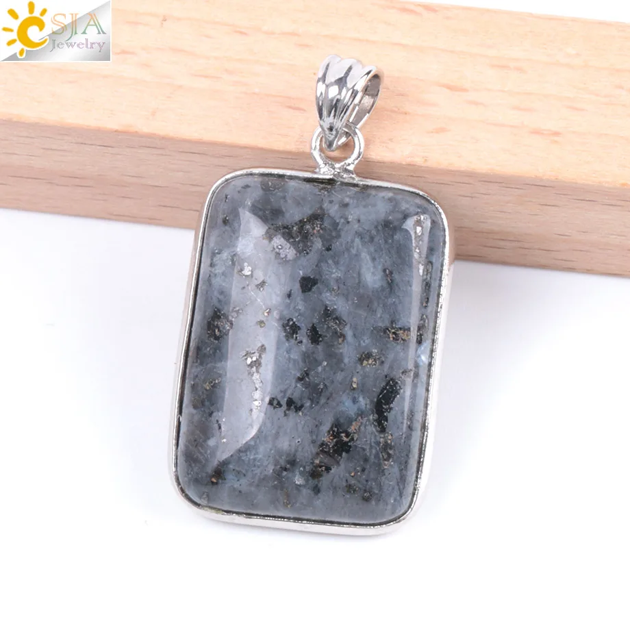 Labradorite Pendant CSJA прямоугольник натуральный камень ожерелья подвески для мужчин Рейки Исцеление спектролит Лабрадорит черный оникс бисера ювелирные изделия F050 - Окраска металла: Labradorite Pendant
