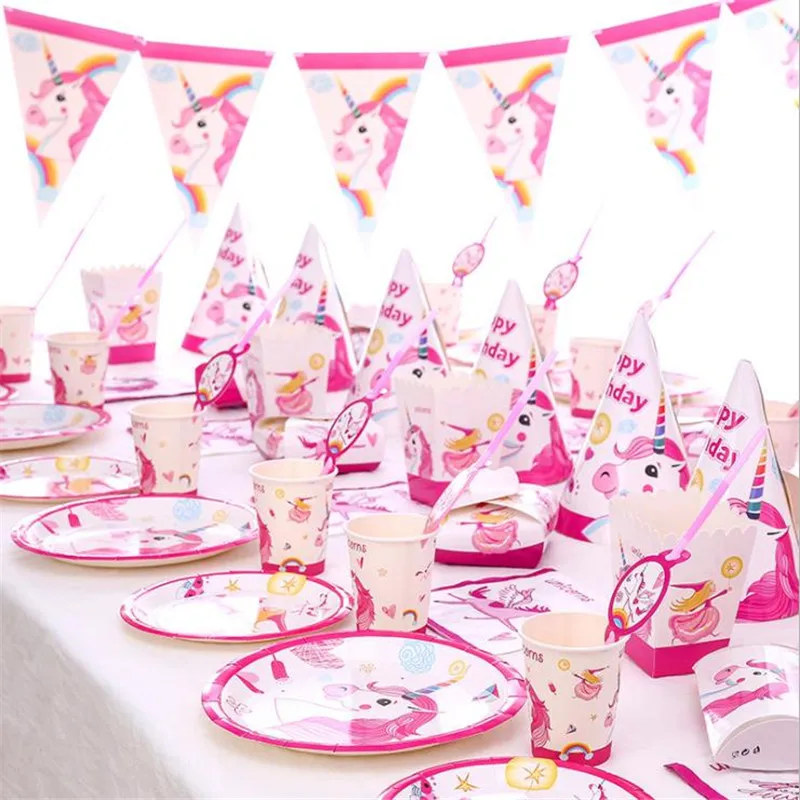 Omilut Happy День рождения малыша милый Единорог набор одноразовой посуды для