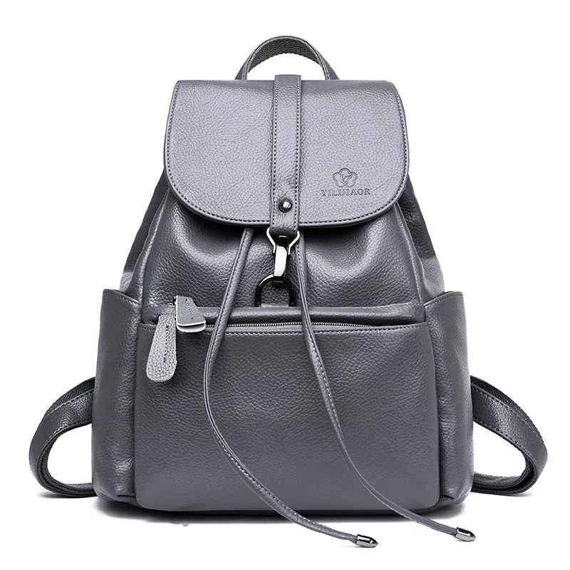 Новый Противоугонный рюкзак женский Drawstring мягкие кожаные рюкзаки для школы
