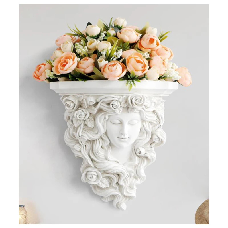 

Europe Retro Wall Smile Goddess Resin Vase Fake Flower Floral Pot Fengshui Home Room TV Background Wall Mural Accessories Decor