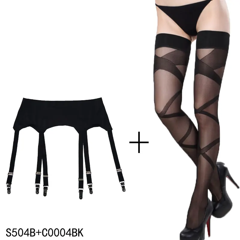 Женские винтажные чулки с подвязками черные 6 широкими бретелями|clip garter belt|garter