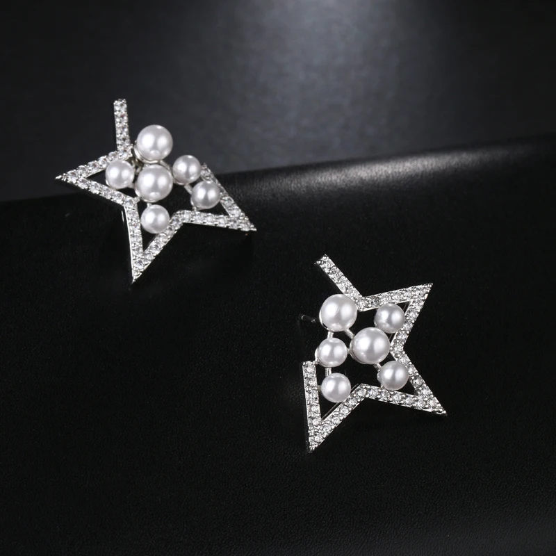 LXOEN Individuality Star Simulated Pearl Earrings for Girl Silver Color Elegant Stud For Women Jewelry Gift Pendientes | Украшения и