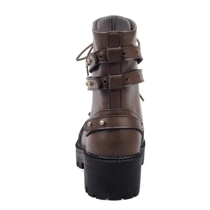 Женские армейские ботинки PXELENA мотоботы в стиле панк с заклепками на не