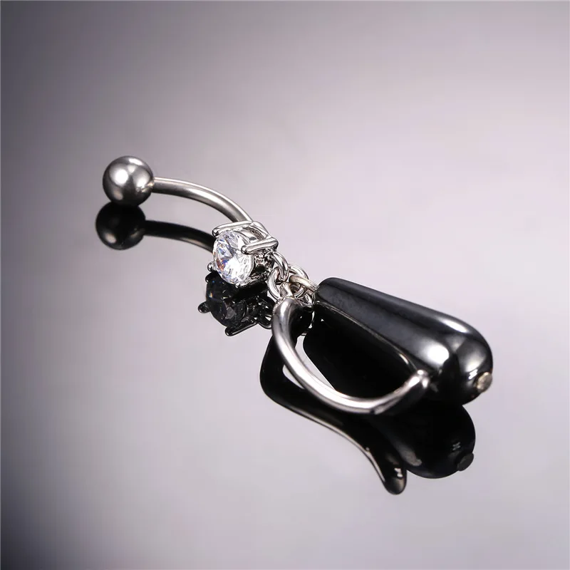 Body Jewelry Crystal Black Simulated Pearl Bullet Gold/Silver Color Navel Piercing Women Belly Button Ring DB353 | Украшения и