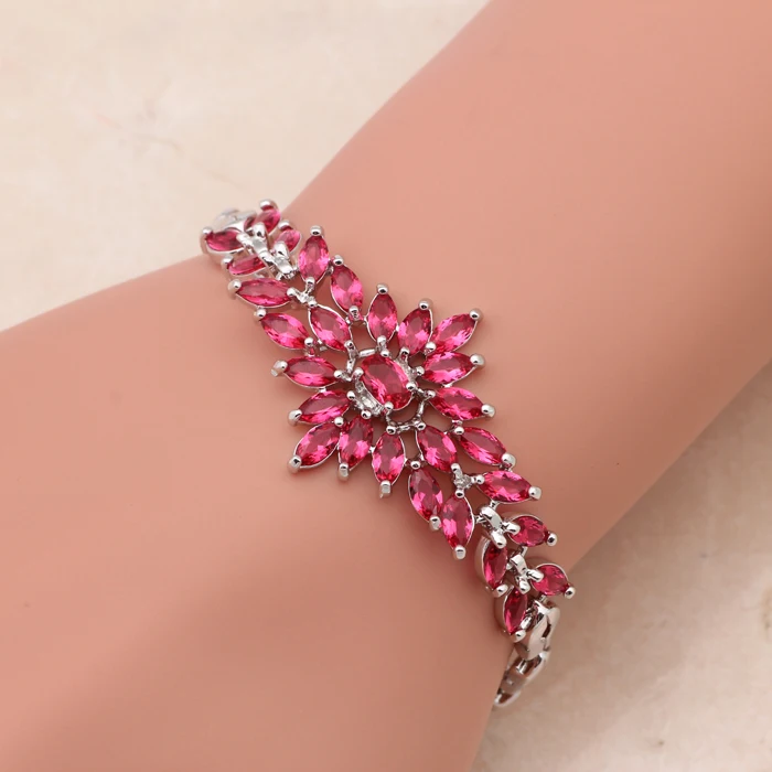 ROLILASON Необычные дизайн розовый Кристалл Циркон Серебряный браслет цепочка