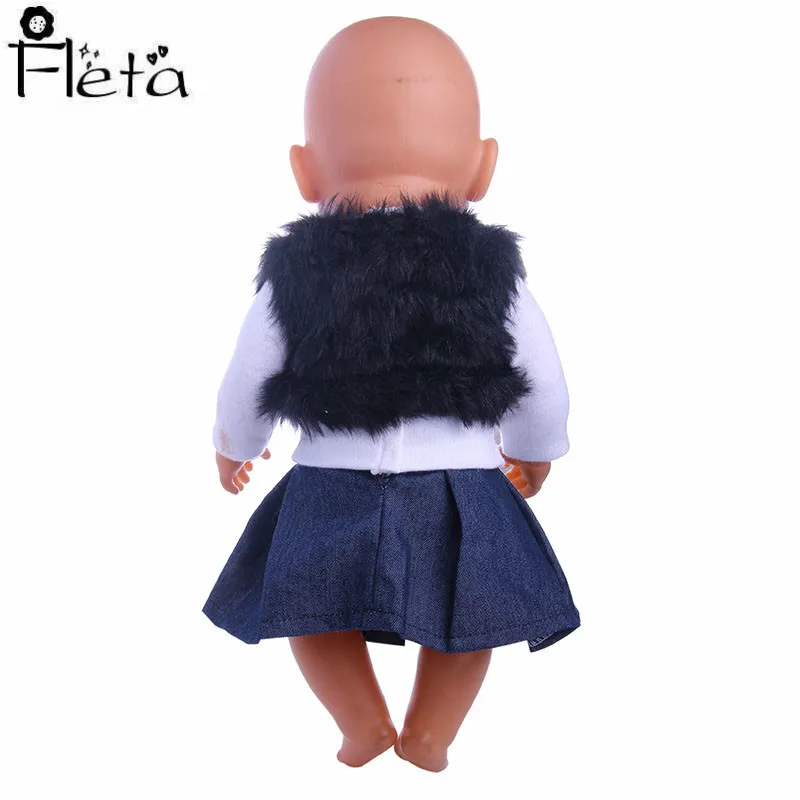 Fleta, кукла, 3 комплекта зимнего костюма, плюшевый жилет+ белая футболка с длинными рукавами+ юбка+ колготки для 18 дюймов или 43 см, американские кукольные аксессуары