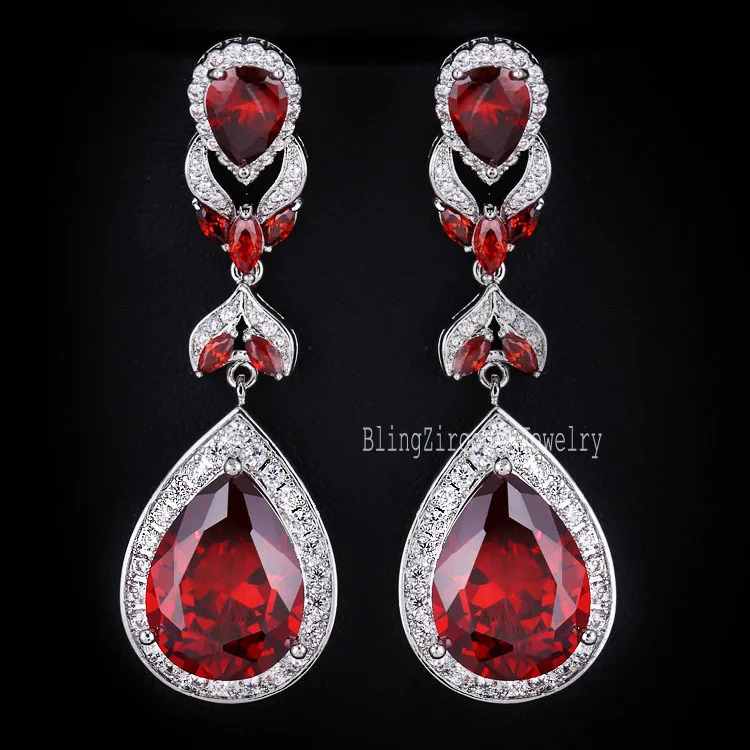 Red BeaQueen европейские американские роскошные серьги с фиолетовым кристаллом грушевидной огранки длинные женские свадебные серьги с кубическим цирконием E024 - Окраска металла: Red