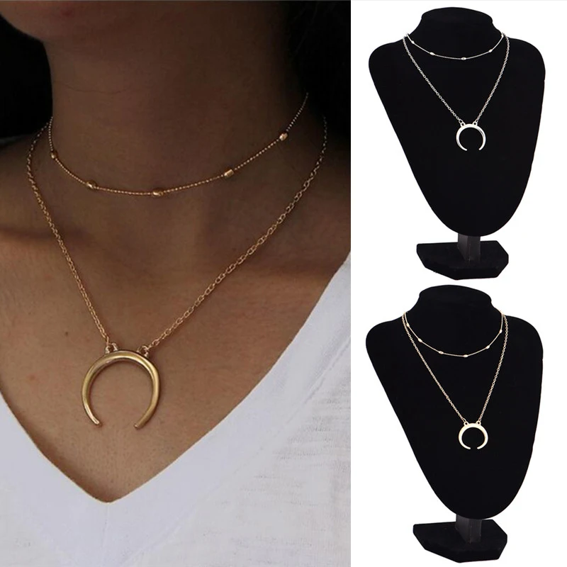 Hoorn Boho Dubbellaags чокер Kettingen 2017 Винтаж Bijoux Handgemaakte Crystal Ketting voor Vrouwen|ketting vrouwen|bijoux vintageboho