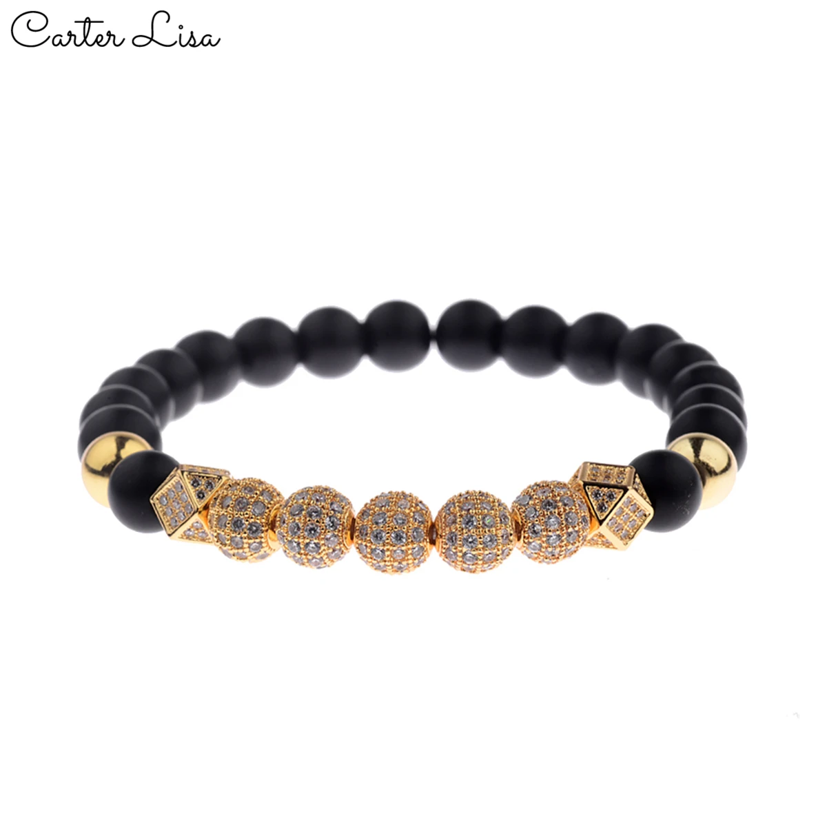 CARTER LISA 8 мм роскошный мужской браслет Pave CZ Колонка эластичные браслеты с