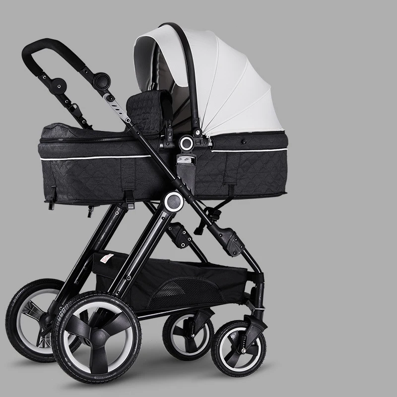 Babyfond2019 новая детская коляска с высоким пейзажем, коляска может сидеть и лежать, детский автомобильный светильник, складная коляска для новорожденных - Цвет: white