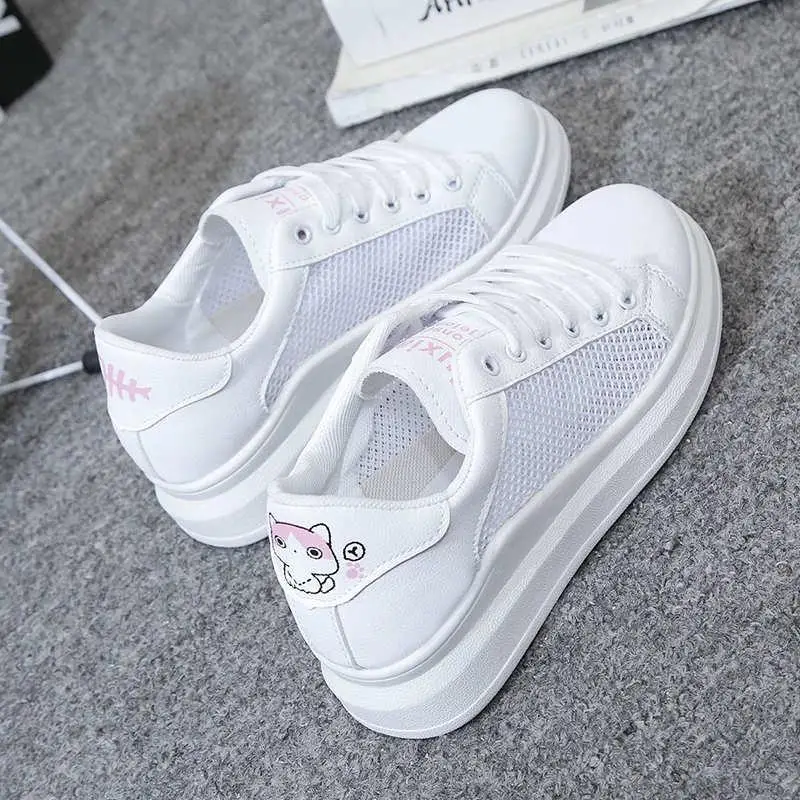 1560-2 Pink Женская повседневная обувь; осенние кроссовки; Модные дышащие мягкие белые туфли из искусственной кожи на платформе; Zapatos De Mujer - Цвет: 1560-2 Pink