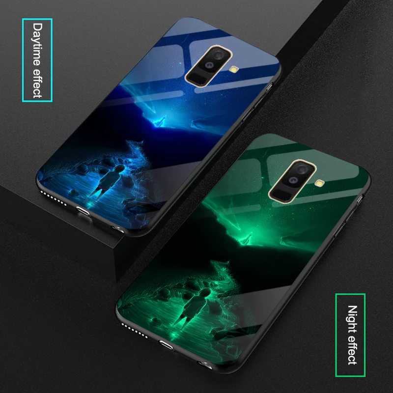 Роскошный блестящий чехол для Samsung Galaxy A6 + закаленное стекло светящийся