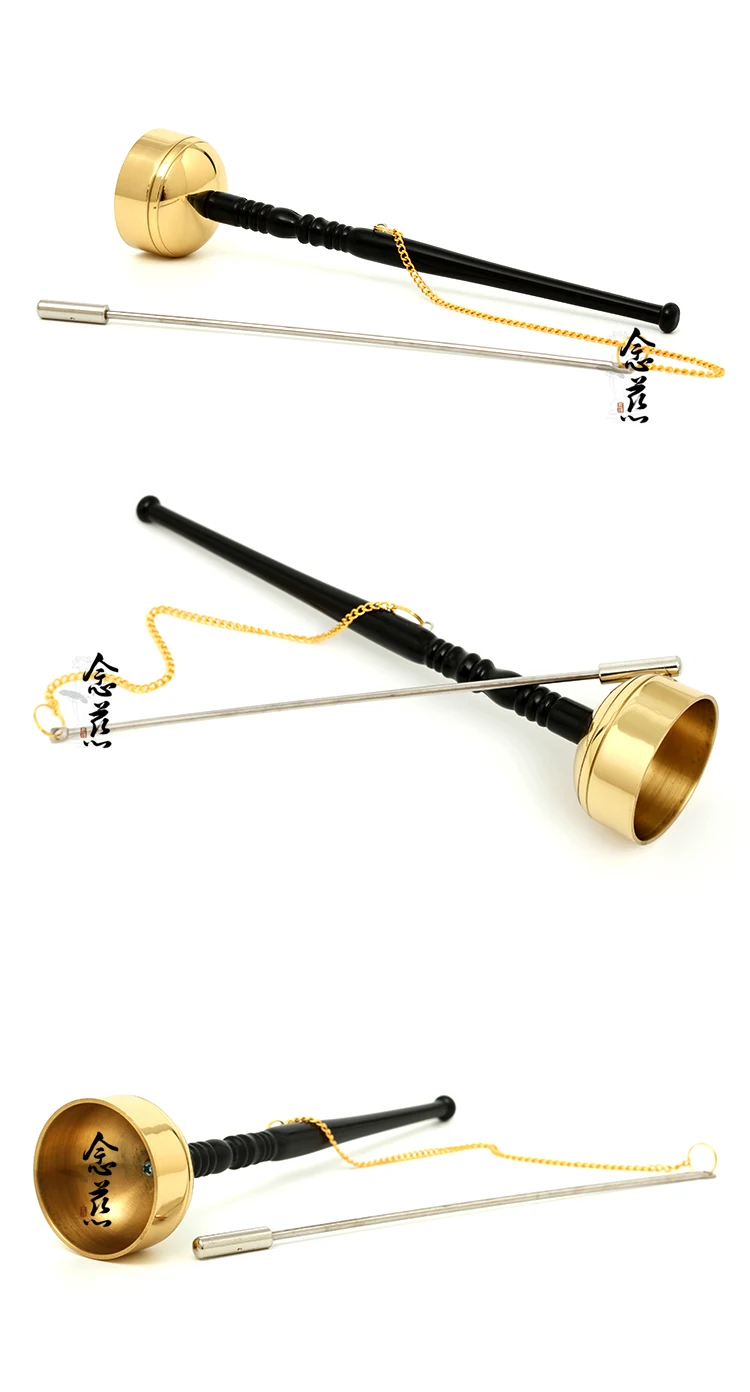Taiwan copper hand bell long handle cited Qing Temple ritual Buddhism Buddhist sutras activities Muyu chanting ritual
