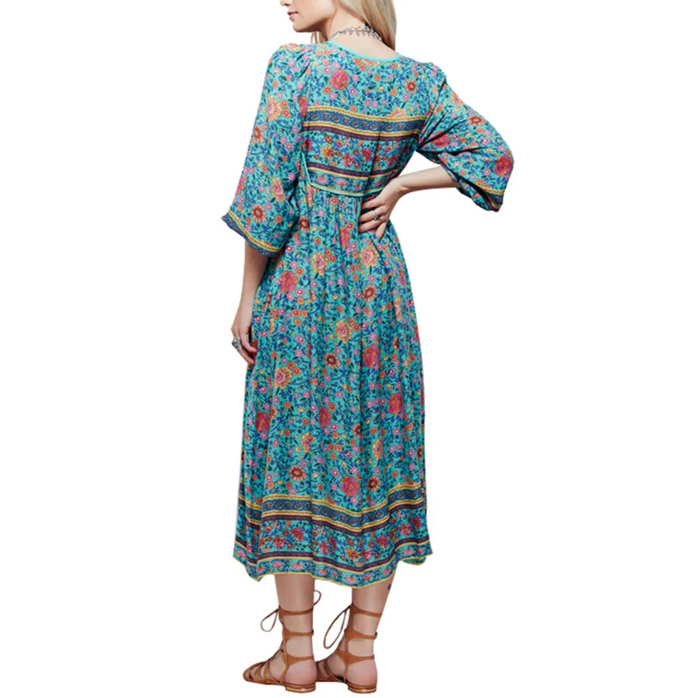 Женское вечернее платье до середины икры в стиле бохо цыганское этническое с