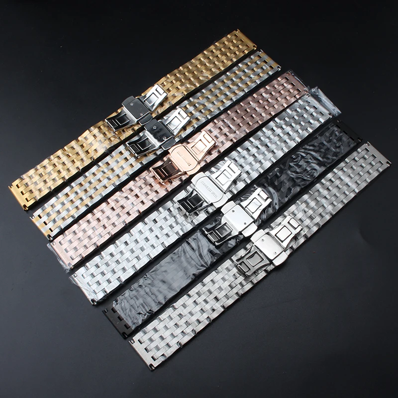 

Men Watchband Stainless Steel 20MM 22mm Fashion Business Wristwatch Band Strap Solid link butterfly buckle Polished straight end