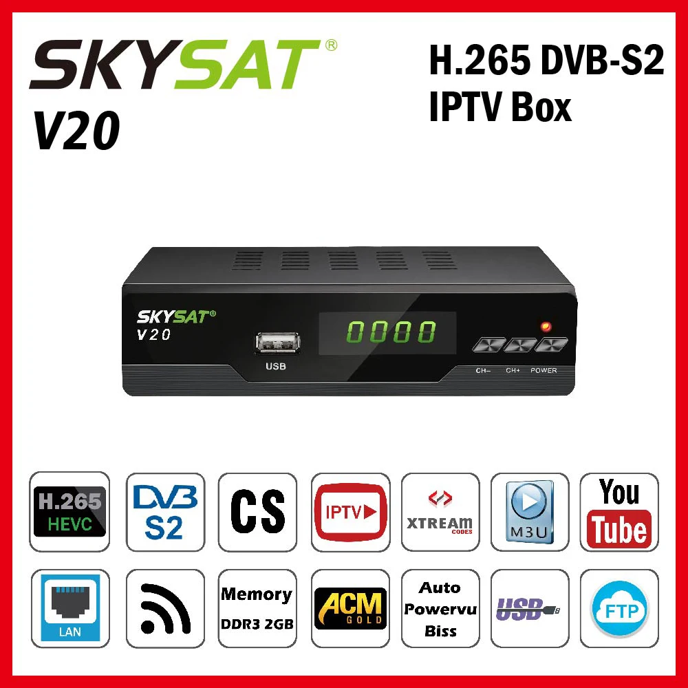 SKYSAT V20 с 2 Гб памяти LAN RJ45 Поддержка Wi Fi ACM cccamd Newcamd IPTV m3u Xtream коды Youtube Авто Powervu Biss H.265