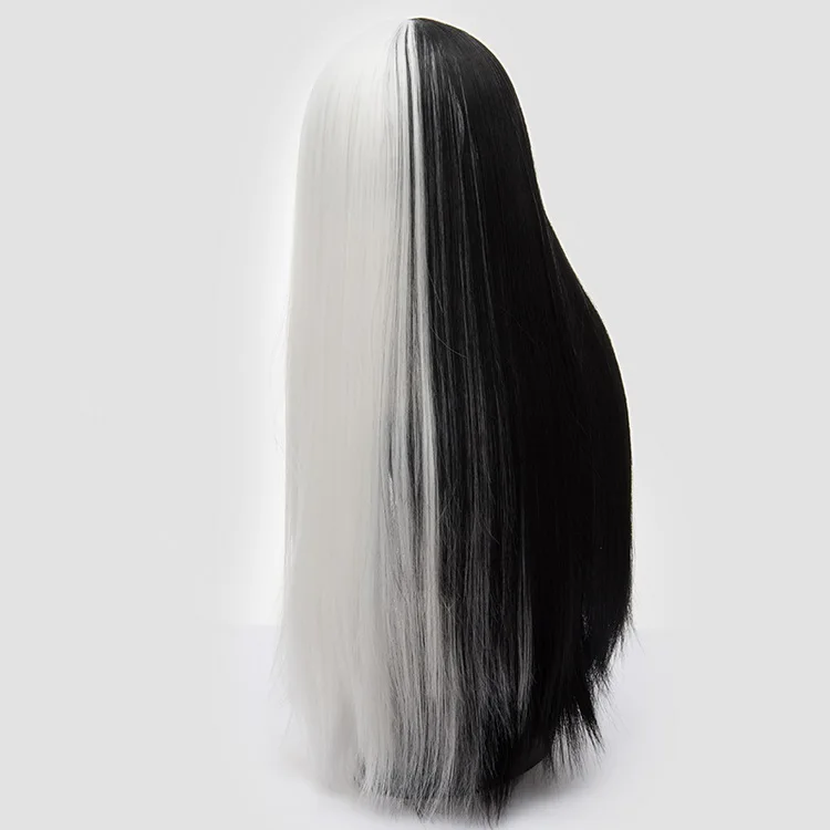 black white Yiyaobess 28 дюймов средняя часть длинный прямой парик косплей синтетические волосы розовый серый черный белый красный Омбре женский парик для Хэллоуина - Цвет: black white