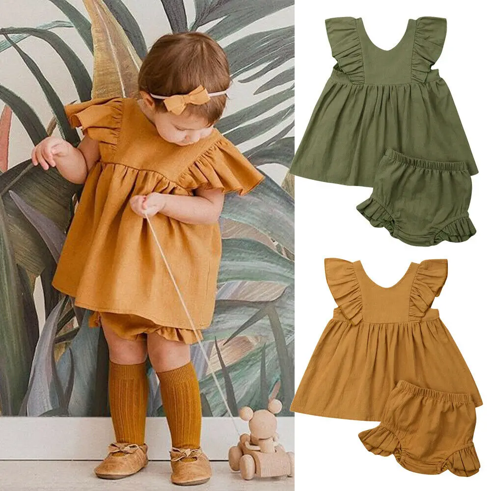 Комплект одежды для новорожденных девочек Canis однотонные топы с оборками и шорты