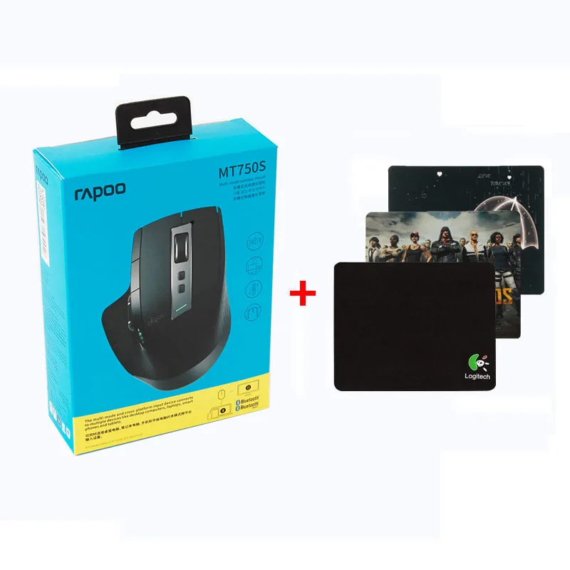 Box with Mouse Pad Rapoo MT750S многомодовая беспроводная мышь переключение между Bluetooth и 2,4G для подключения четырех устройств компьютерная игровая мышь - Цвет: Box with Mouse Pad