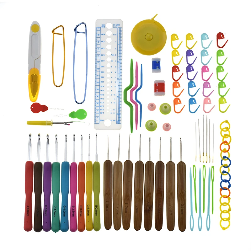 New Crochet Hook Set Yarn Weave Knitting Hooks Needles Full Knit Gauge Scissors Stitch Holder DIY Craft Tools With Cute Case | Дом и сад