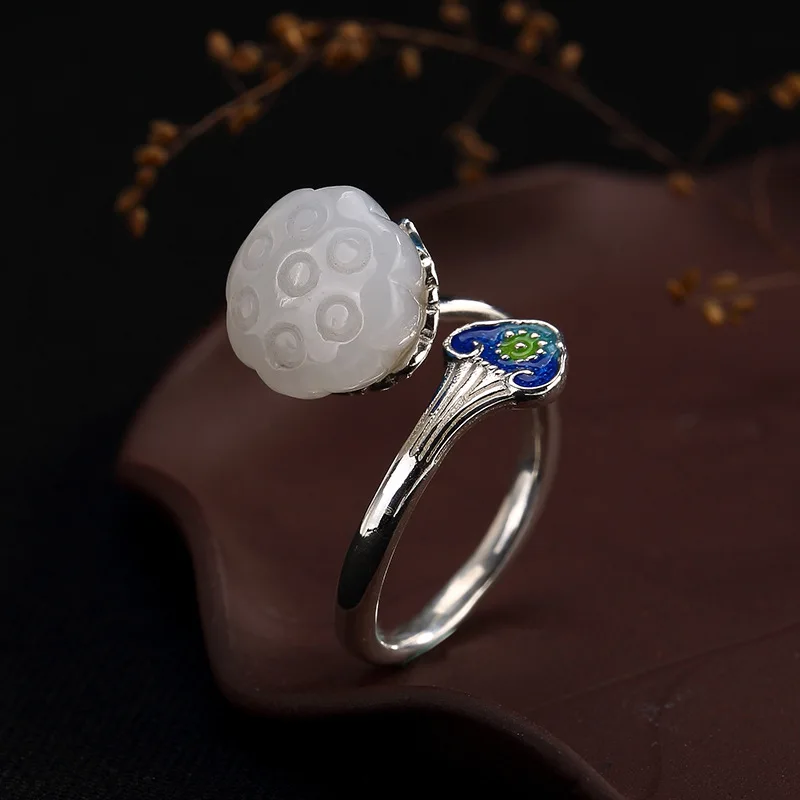 

Горячее Серебро S925 стерлингового серебра и Tian Yu lotus Cloisonne мозаичное кольцо.