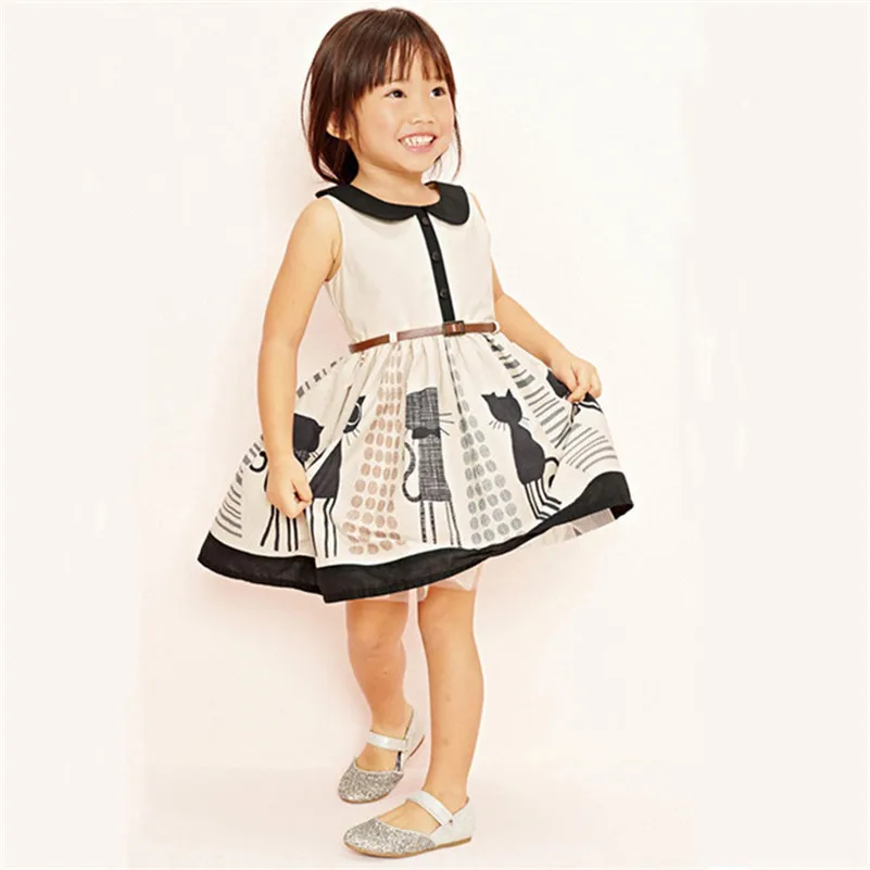 Animal Girl Dress Turn Down collor Party Princess Cat 2017 Summer Dresses Clothes Size 1-7Y Mini Sundress Vestidos | Детская одежда и