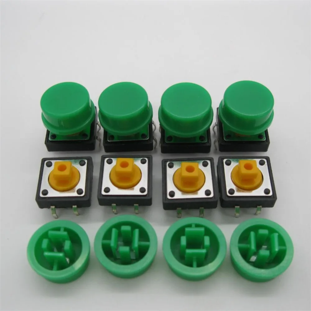 60PCS B3F-4055 Tactile Touch Push Button Switch Momentary 12*12*7.3MM tact Micro switch button +60PCS green colors Tact Cap |