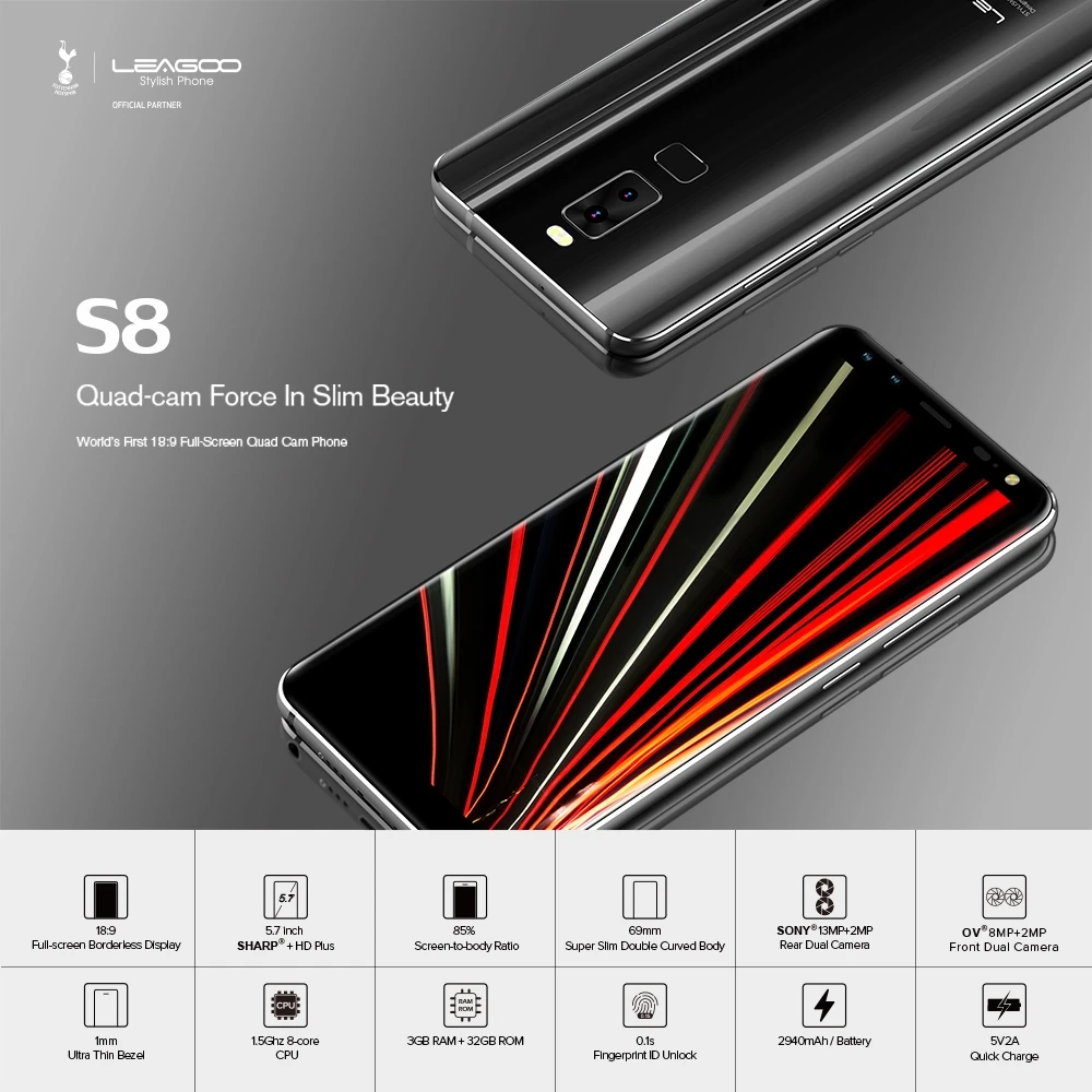 Оригинальный leagoo S8 мобильный телефон 5.72 ''mt6750t Octa core android 7.0 3 ГБ Оперативная