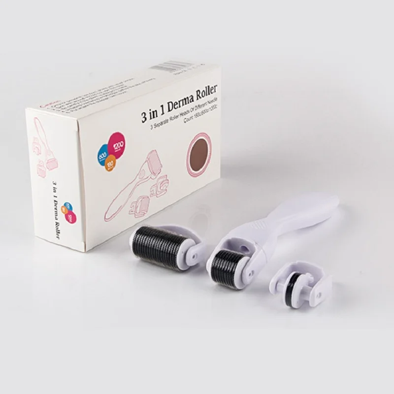 3 in 1 white black Derma роликовая система Microneedle комплект для лица корпус 0,25 мм титановая Замена Dermaroller Avec Micro Aiguilles Agulha Прямая - Цвет: 3 in 1 white black