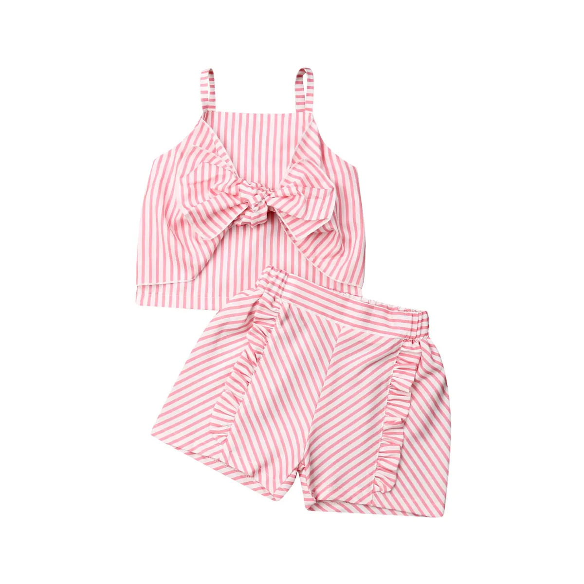 Фото Комплект из 2 предметов Летний жилет в полоску для маленьких девочек топ футболка