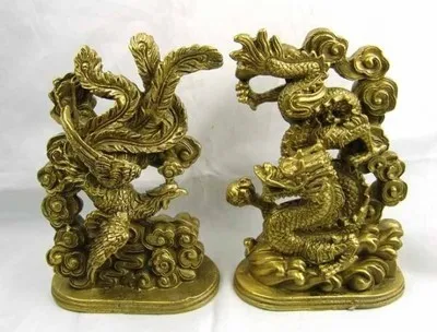 Медный Дракон и Феникс украшения фэн-шуй для помощи Ван свадебный подарок