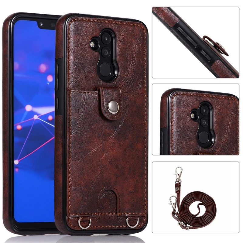 Простой Кожаный чехол-кошелек с ремешком для huawei mate 20 Pro Lite 20, задняя крышка, многофункциональная сумка на цепочке P30 PRO - Цвет: Brown