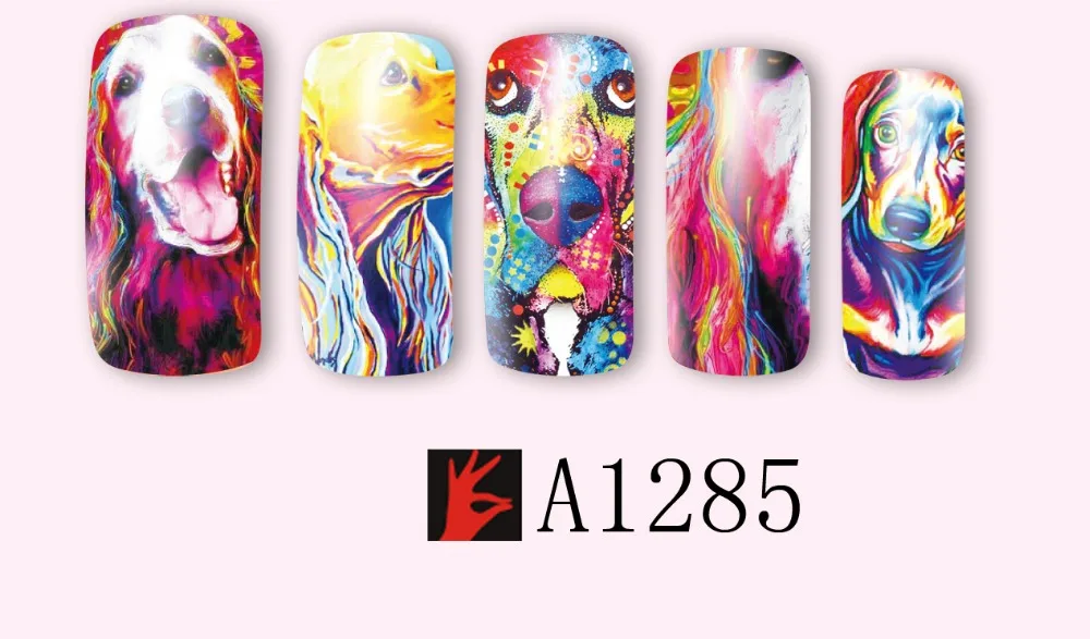 12 упак./лот переводка NAIL ART наклейки на ногти татуировки слайдера полное покрытие оленя собаки, кролика, панды, с рисунком пуделя для A1285-1296