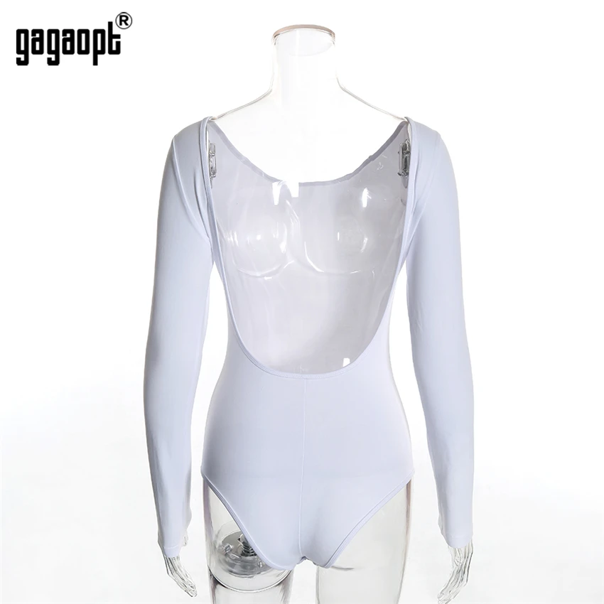 Gagaopt, осенне-зимнее боди с открытой спиной, женское сексуальное боди с длинным рукавом, обтягивающее черное боди, комбинезон, Комбинезоны